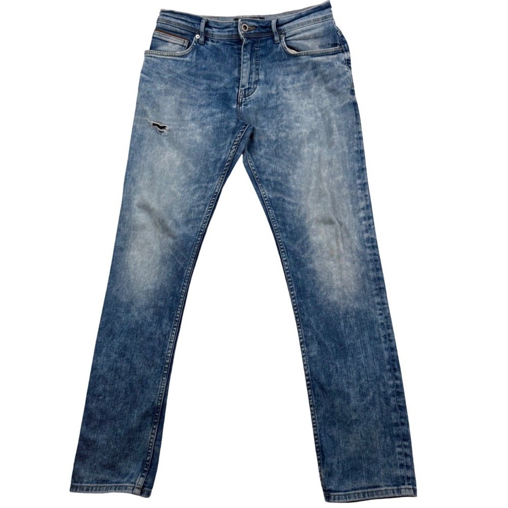 Zara Man Slim Fit Jeans Acid Wash Distressed Streetwear Denim Blue Size 31